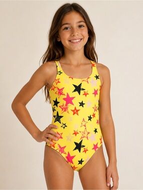 Molo Recycled Girls' Yellow Star Print One-Piece Swimsuit Size 10
